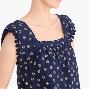 J. Crew Printed Square-neck top with  pom-poms